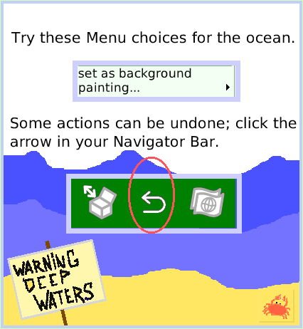 HaloMenuTools, page 4. Some actions can be undone; click the arrow in your Navigator Bar.  Try these Menu choices for the ocean.  