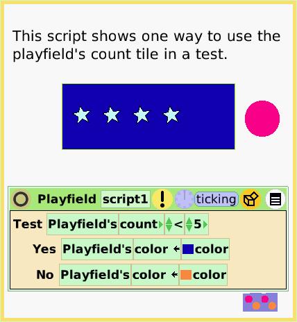 ScriptTilePlayfldCount, page 4. This script shows one way to use the playfield's count tile in a test.  