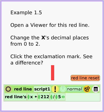 MenuDecimalPlaces, page 3. Example 1.5

Open a Viewer for this red line. 

Change the X's decimal places from 0 to 2.

Click the exclamation mark. See a difference?.  