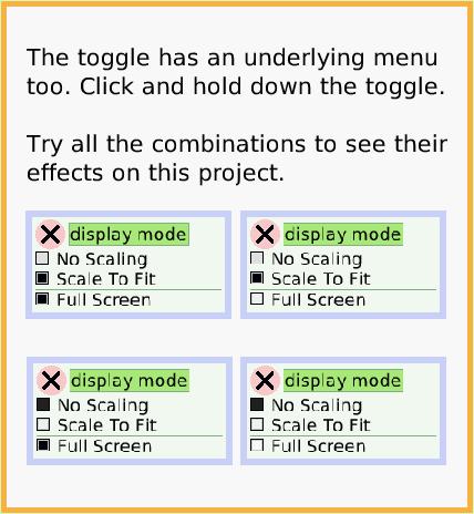 NavBarToggle, page 3. The toggle has an underlying menu too. Click and hold down the toggle. 
Try all the combinations to see their effects on this project.  