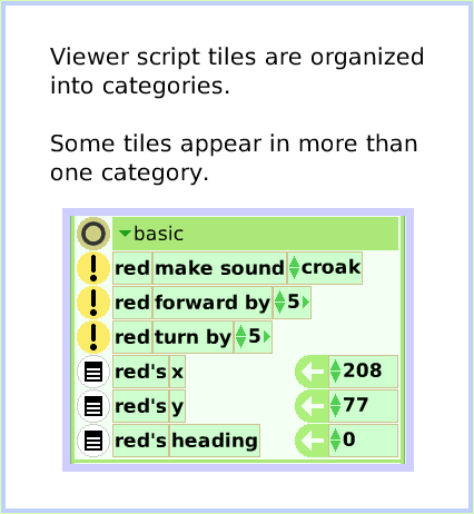 HaloViewer-ofScriptTiles, page 2. Viewer script tiles are organized
into categories.

Some tiles appear in more than one category.  